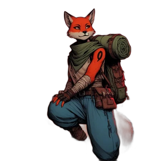 jacket, staff, animal, weapon, concept art, comic book art, pixel art, fantasy art transparent PNG cut-out