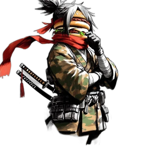 mask, weapon, staff, jacket, concept art, pixel art, comic book art, anime transparent PNG cut-out