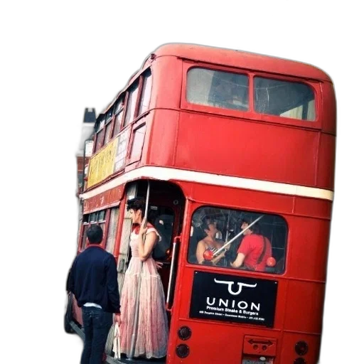 dress, car, photorealistic, concept art, city street, red, double-decker, bus transparent PNG cut-out