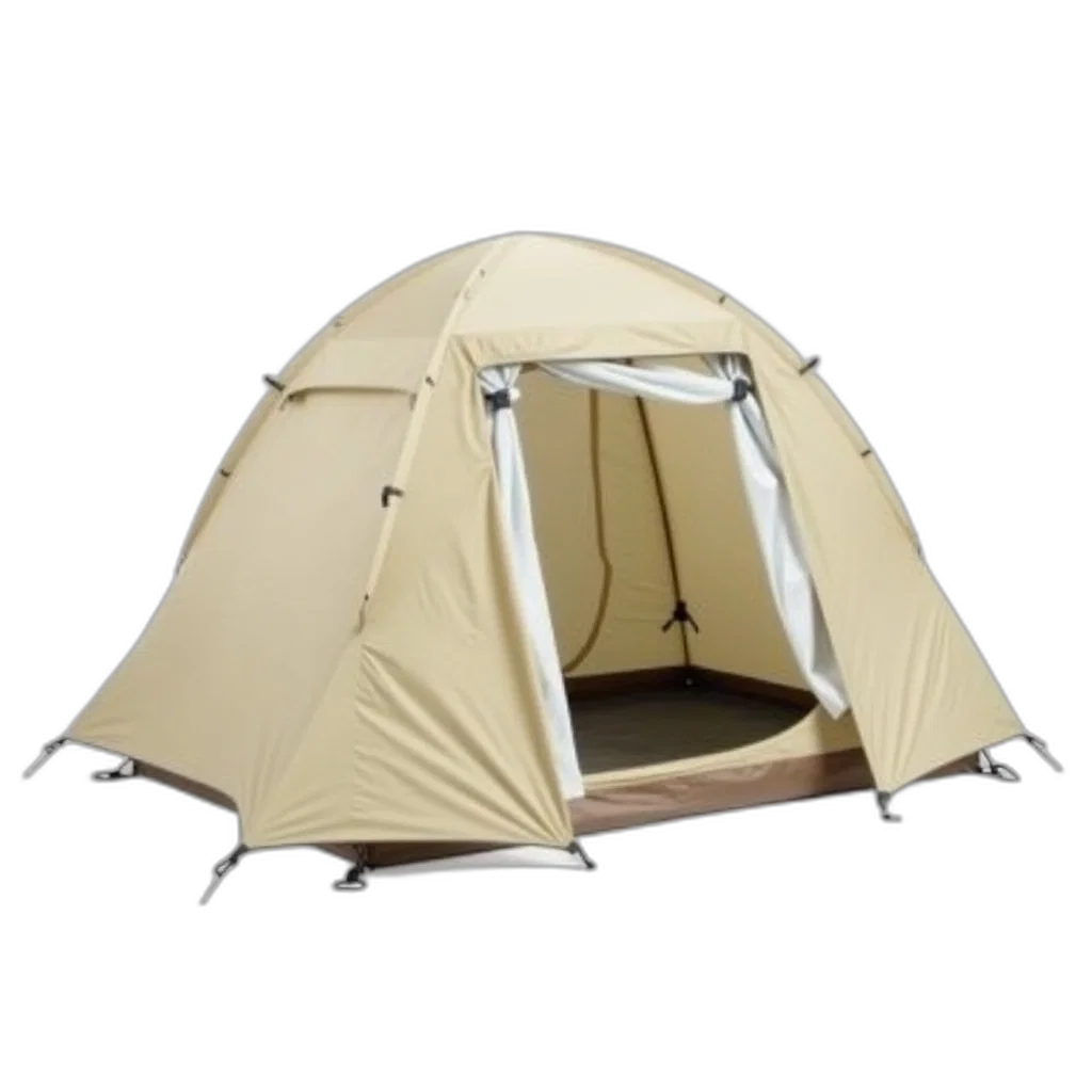 umbrella, jacket, 3d render, beige, tent, white, interior, displayed transparent PNG cut-out