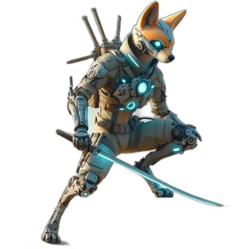 weapon, animal, staff, robot, concept art, cyberpunk, 3d render, pixel art transparent PNG cut-out