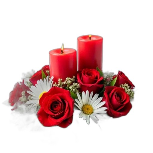 flower, photorealistic, red, festive, arrangement, roses, white, daisies transparent PNG cut-out
