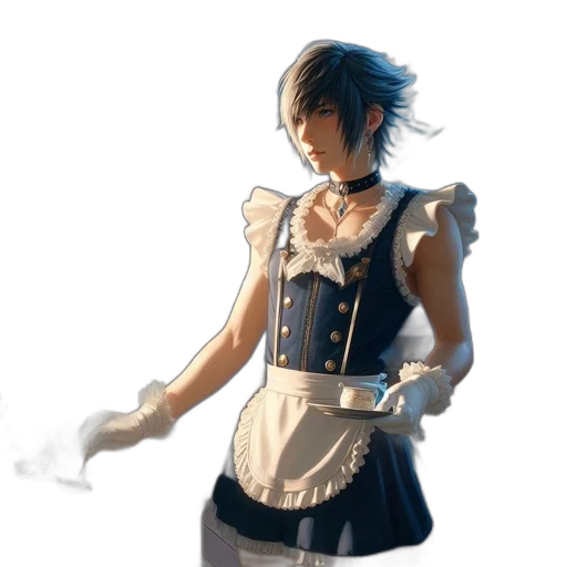 dress, staff, weapon, jacket, concept art, 3d render, fantasy art, anime transparent PNG cut-out