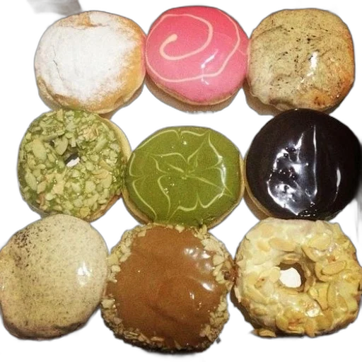 food, jewelry, earth tones, green, colorful, box, assorted, donuts transparent PNG cut-out