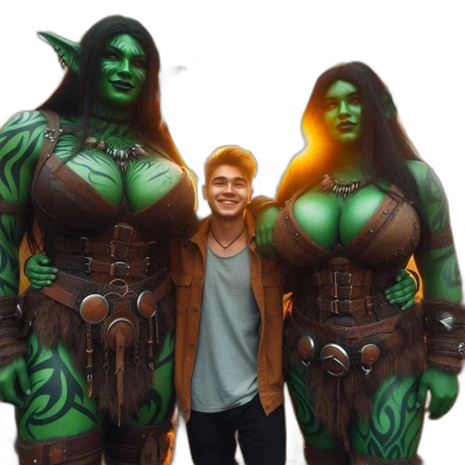 creature, concept art, comic book art, fantasy art, 3d render, two, orc-like, creatures transparent PNG cut-out