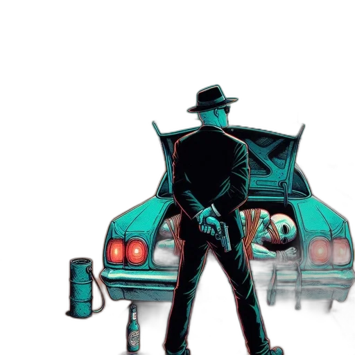 car, robot, jacket, concept art, cyberpunk, comic book art, cartoon, neon lights transparent PNG cut-out