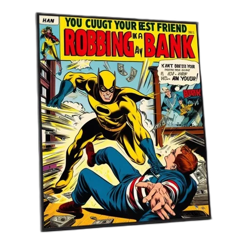 comic book art, comic, book, cover, features, yellow-suited, hero, leaping transparent PNG cut-out