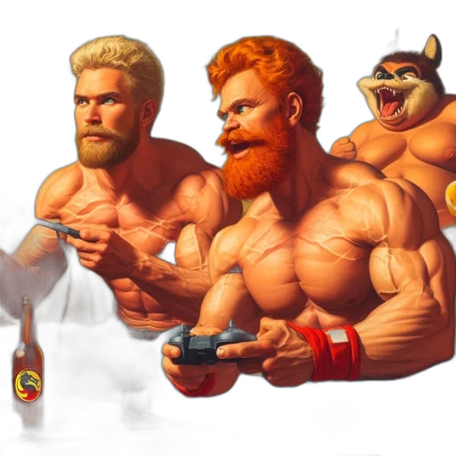 concept art, pixel art, fantasy art, comic book art, two, muscular, men, one transparent PNG cut-out