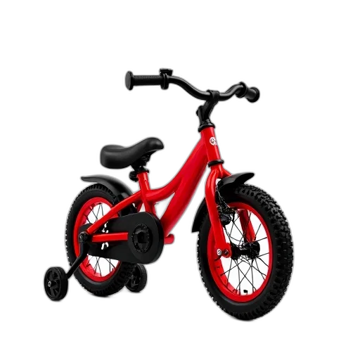 3d render, photorealistic, red, children, bicycle, black, seat, handlebars transparent PNG cut-out
