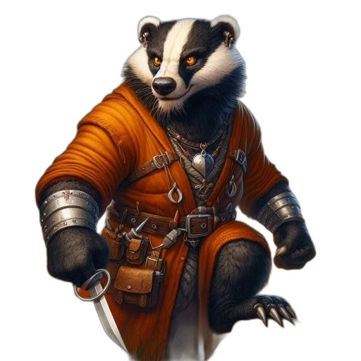 staff, animal, concept art, fantasy art, comic book art, photorealistic, anthropomorphic, badger transparent PNG cut-out
