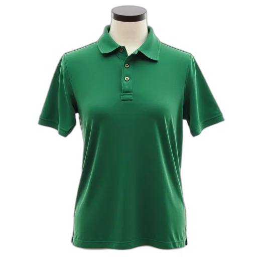 green, polo, shirt, collar, buttoned, placket, displayed, mannequin transparent PNG cut-out