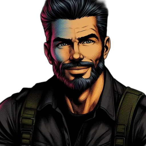 face, comic book art, cartoon, concept art, cyberpunk, man, slicked-back, pink transparent PNG cut-out