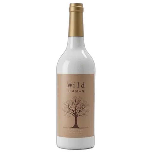 bottle, white, brown, label, featuring, tree, design, text transparent PNG cut-out
