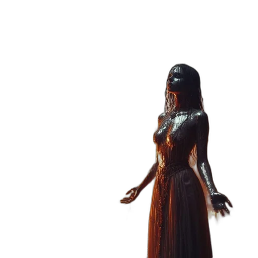 dress, creature, staff, hair, concept art, 3d render, fantasy art, photorealistic transparent PNG cut-out