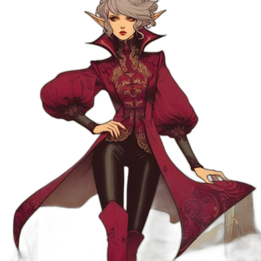 jacket, staff, concept art, fantasy art, pixel art, comic book art, red, dark transparent PNG cut-out