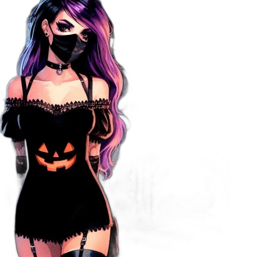 dress, mask, concept art, fantasy art, cartoon, pixel art, dark, neon transparent PNG cut-out