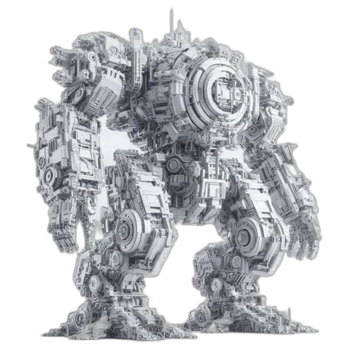 robot, weapon, creature, concept art, 3d render, fantasy art, photorealistic, imposing transparent PNG cut-out