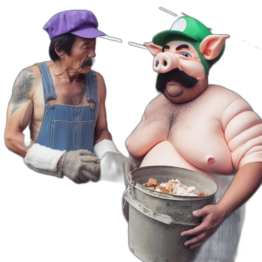food, concept art, 3d render, pixel art, photorealistic, two, individuals, stand transparent PNG cut-out