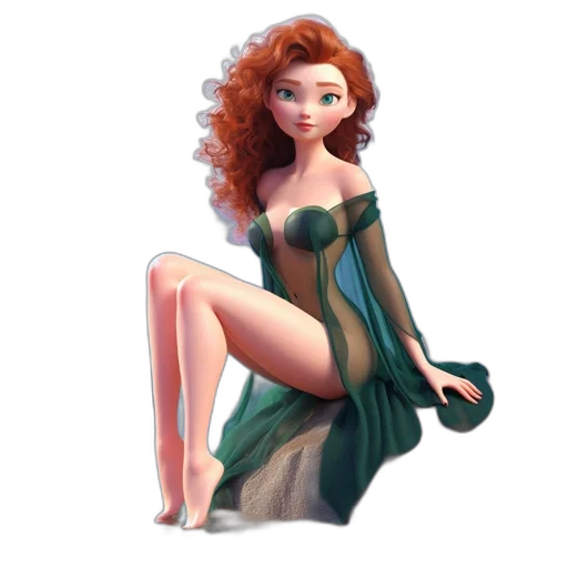 dress, fantasy art, concept art, cartoon, 3d render, underwater, fire, green transparent PNG cut-out