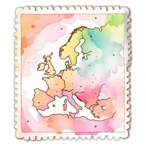 watercolor, concept art, pastel, colorful, watercolor-style, map, europe, framed transparent PNG cut-out