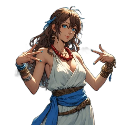 staff, dress, jewelry, concept art, fantasy art, pixel art, anime, blue transparent PNG cut-out