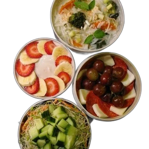 food, four, bowls, healthy transparent PNG cut-out