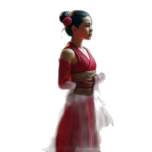 dress, staff, concept art, fantasy art, photorealistic, pixel art, red, dark transparent PNG cut-out