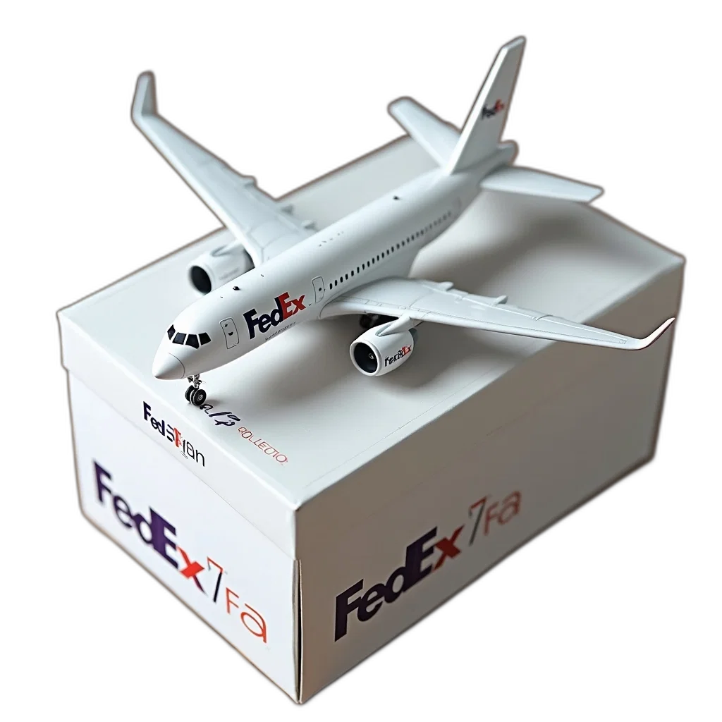 3d render, white, model, airplane, text, fedex, side, placed transparent PNG cut-out