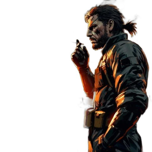 jacket, weapon, face, staff, concept art, comic book art, cyberpunk, photorealistic transparent PNG cut-out