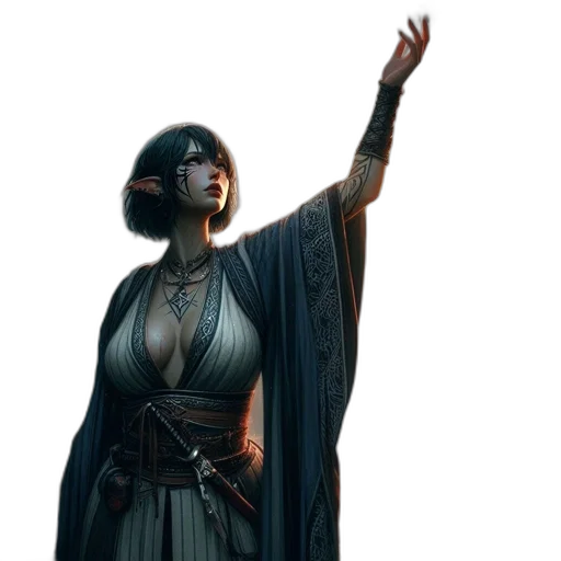 staff, concept art, fantasy art, 3d render, photorealistic, dark, female, elf transparent PNG cut-out
