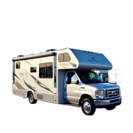 3d render, silver, white, recreational, vehicle, parked, lot, clear transparent PNG cut-out