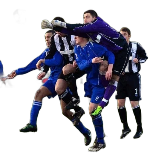soccer, player, purple, jersey, leaps, head, ball transparent PNG cut-out