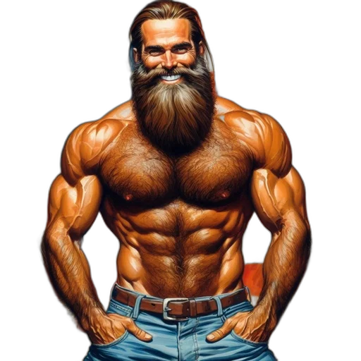 animal, hair, photorealistic, comic book art, fantasy art, concept art, muscular, shirtless transparent PNG cut-out