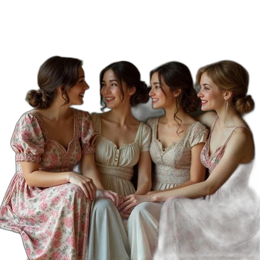 dress, jewelry, crown, staff, oil painting, photorealistic, group, young transparent PNG cut-out