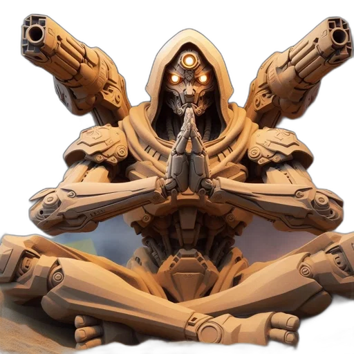 robot, weapon, mask, jacket, concept art, 3d render, comic book art, fantasy art transparent PNG cut-out