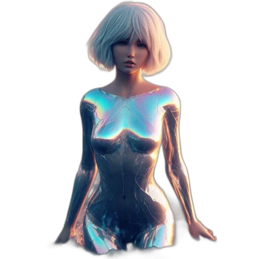 dress, robot, creature, hair, 3d render, concept art, fantasy art, pixel art transparent PNG cut-out