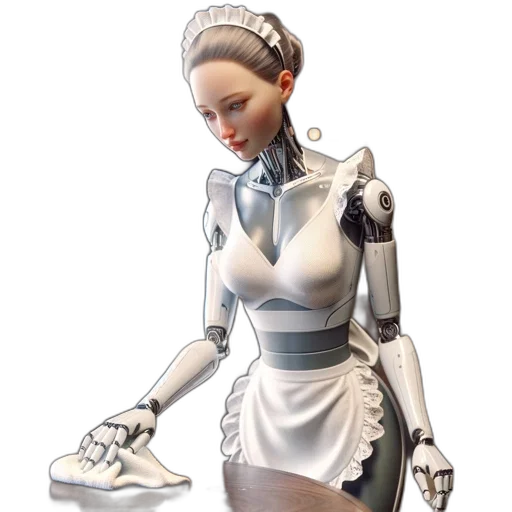 robot, dress, weapon, staff, concept art, 3d render, cyberpunk, pixel art transparent PNG cut-out