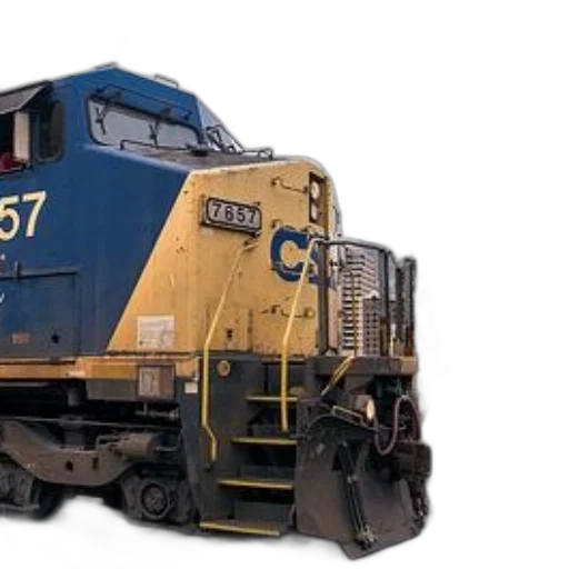 photorealistic, 3d render, concept art, blue, yellow, train, number, 7657 transparent PNG cut-out