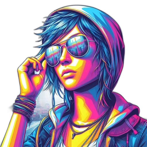 jacket, face, cyberpunk, comic book art, pixel art, concept art, neon lights, neon transparent PNG cut-out
