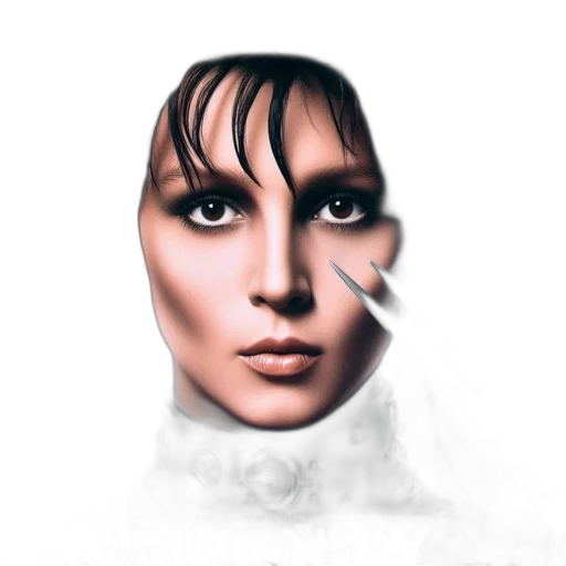 face, mask, robot, hair, photorealistic, fantasy art, concept art, 3d render transparent PNG cut-out