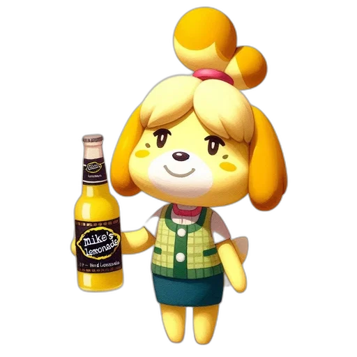bottle, animal, staff, dress, 3d render, pixel art, concept art, golden transparent PNG cut-out