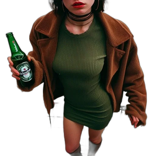 jacket, bottle, dress, photorealistic, concept art, 3d render, comic book art, neon lights transparent PNG cut-out