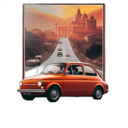 car, furniture, photorealistic, concept art, 3d render, oil painting, sunset, city street transparent PNG cut-out