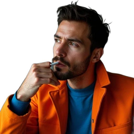 jacket, face, staff, photorealistic, neon, colorful, man, blue transparent PNG cut-out