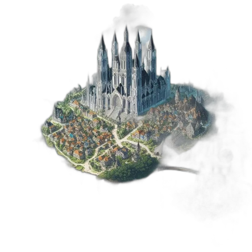 building, dragon, crown, concept art, fantasy art, 3d render, photorealistic, fog transparent PNG cut-out
