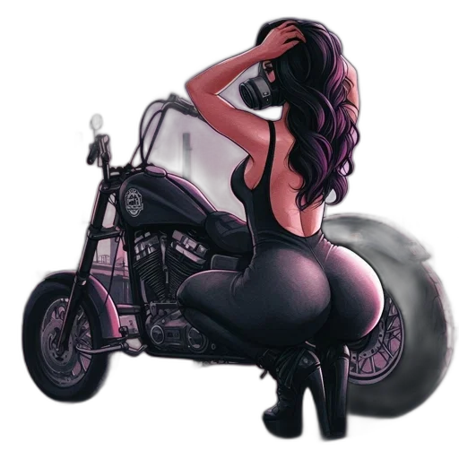 car, cartoon, comic book art, concept art, fantasy art, woman, wears, black transparent PNG cut-out