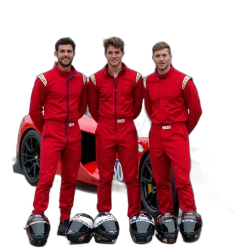 car, jacket, staff, red, group, three, men, racing transparent PNG cut-out