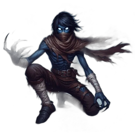 mask, staff, concept art, fantasy art, comic book art, pixel art, blue, dark transparent PNG cut-out