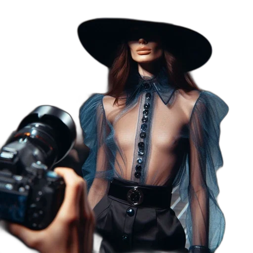 jacket, dress, hat, 3d render, model, semi-transparent, blue, blouse transparent PNG cut-out