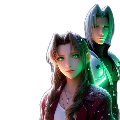 concept art, fantasy art, 3d render, anime, neon lights, outer space, two, characters transparent PNG cut-out